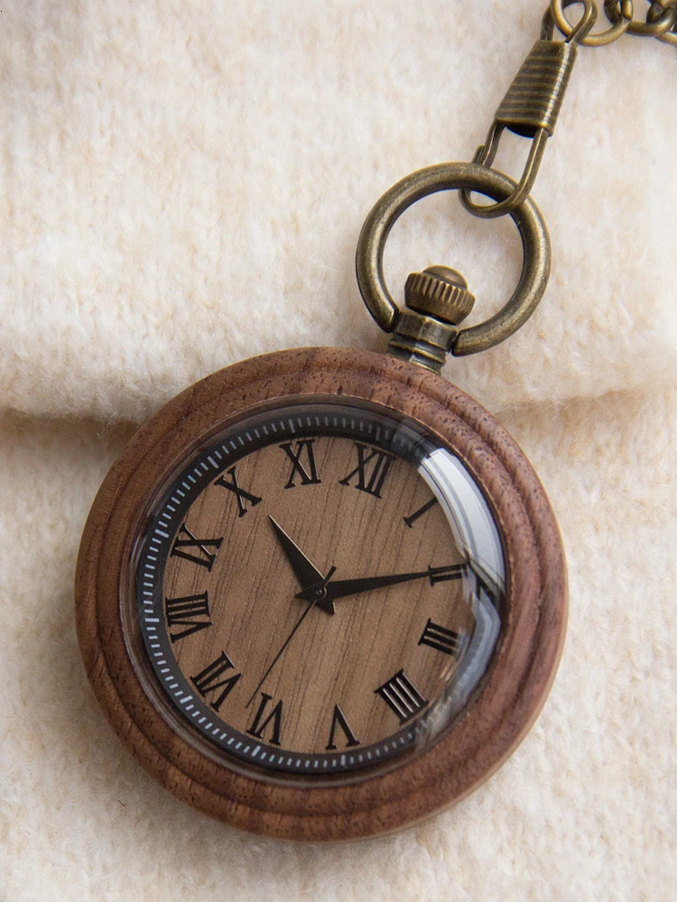Japanese quartz sports mens retro wooden pocket watch 241122