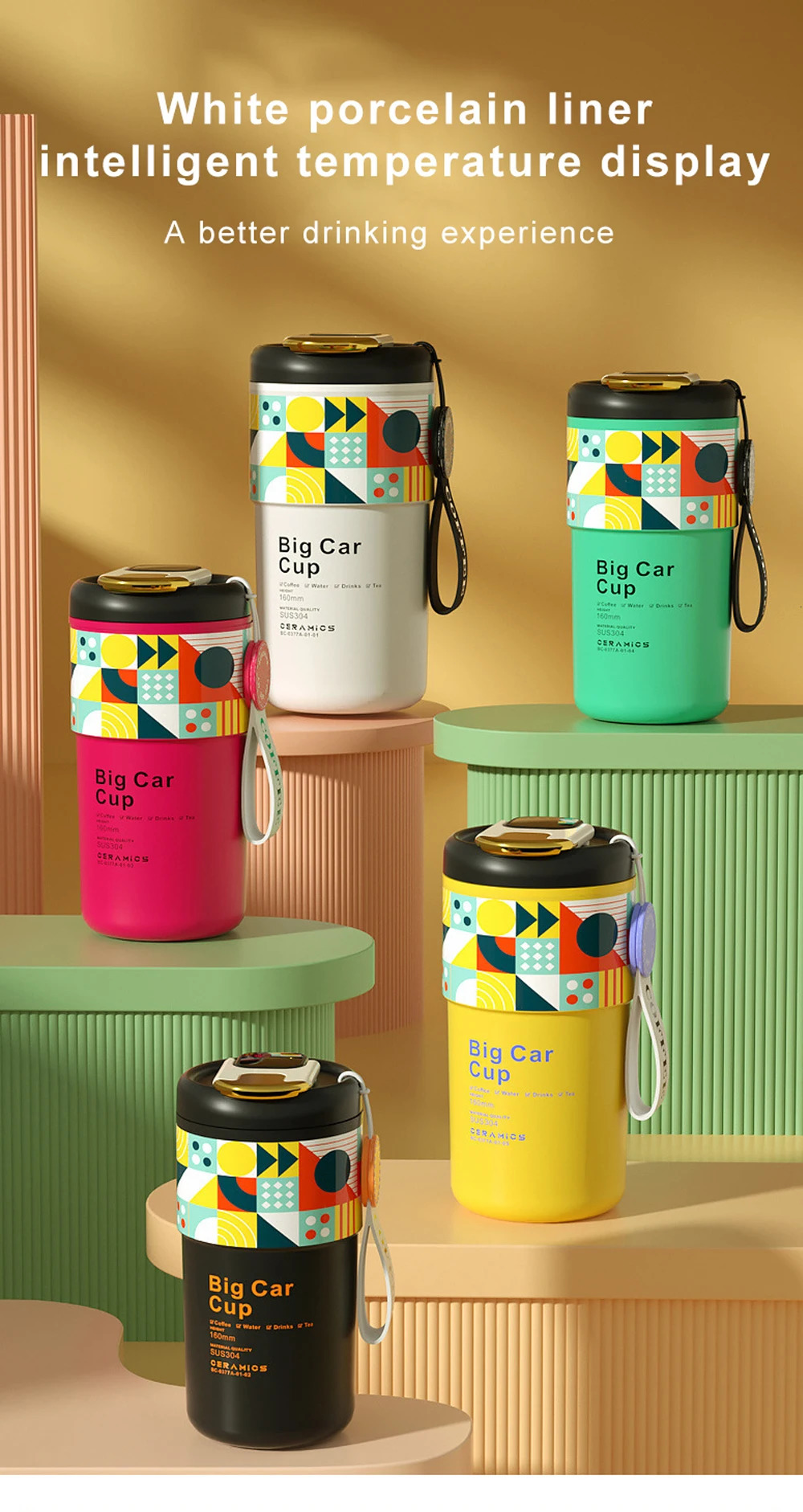 stampup 410ML Ceramic Liner Thermos Coffee Cup Double Wall Stainless Steel Insulated Cups For Thermal Mug Tumbler Gifts 241121 W260226