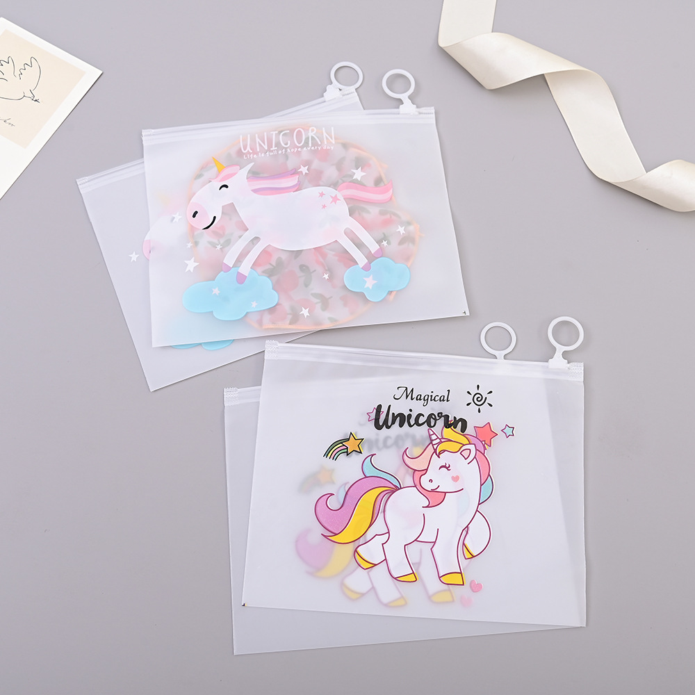 Cartoon Unicorn Colorful Cloud Horse Packaging Bag PE Matte Zipper Self sealing Bag with Pull Ring Pen Bag Student Stationery Bag