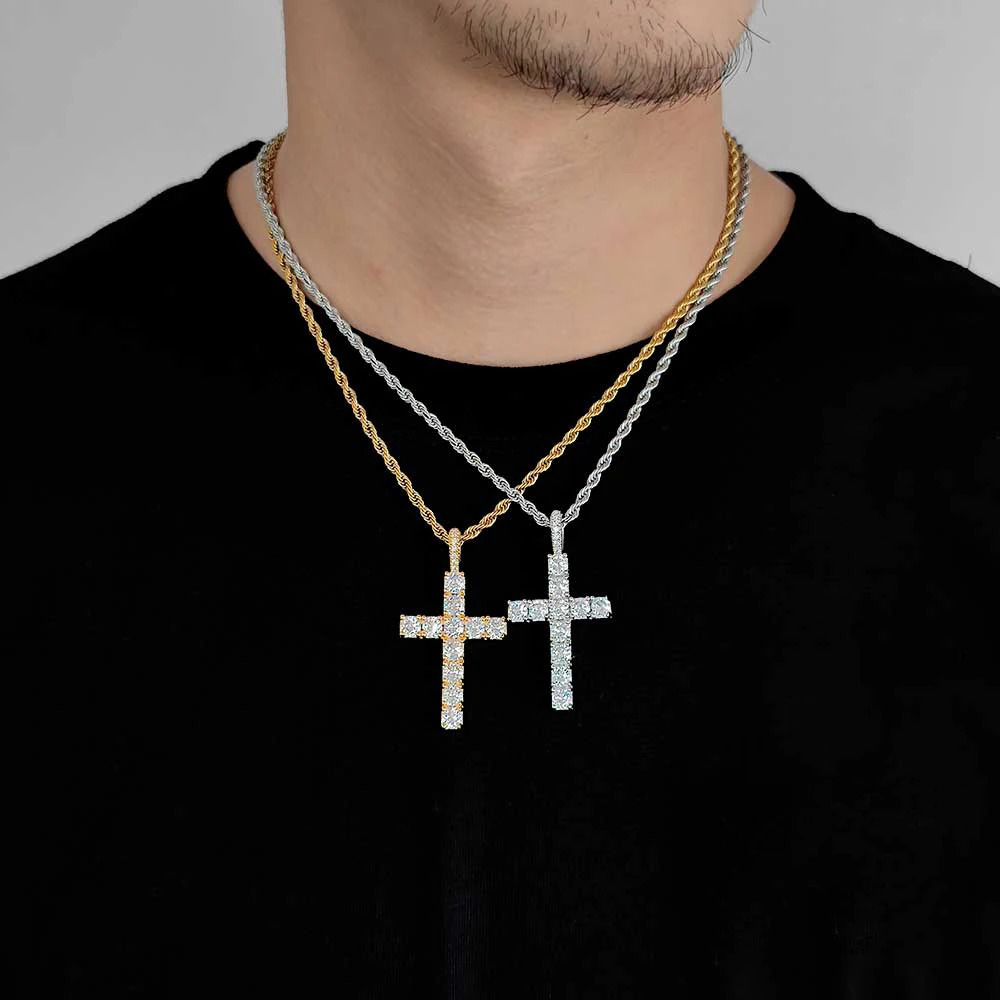 Fashion Simple Bling Cross Jewelry Iced Out Cubic Zirconia Diamond 18k White Gold Plated Cross Pendant Necklace For Men Women 241122