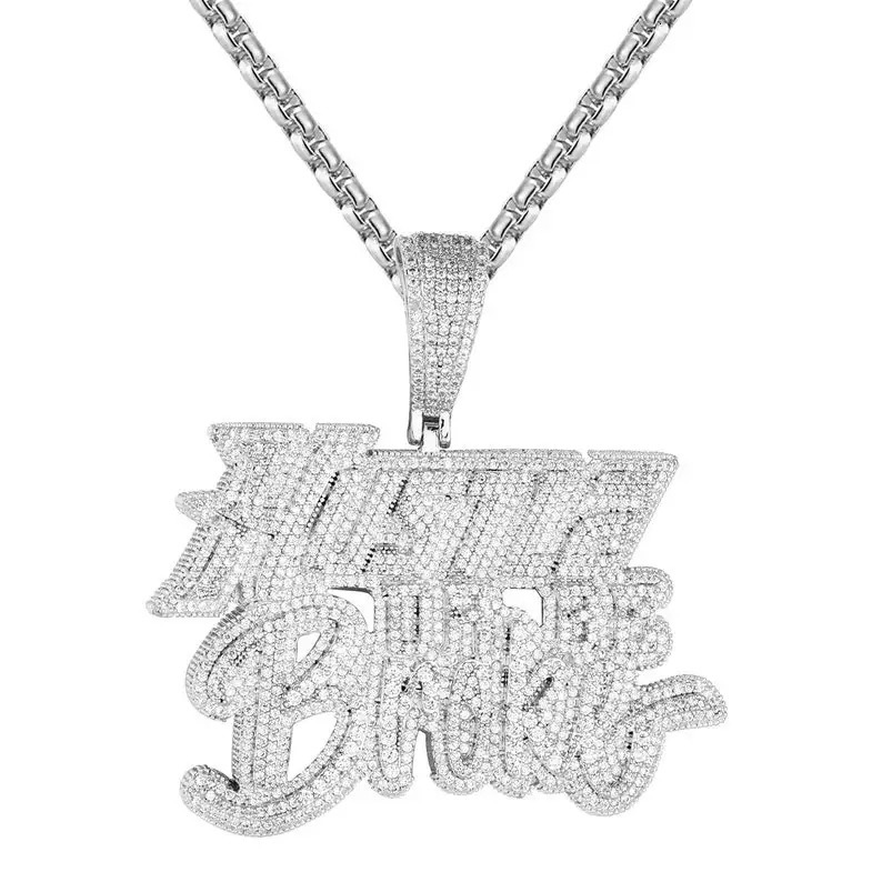 Iced Out Bling Men Jewelry Micro Pave 5A CZ Gold Color Rock Punk Hip Hop Letter Hustle Or Be Broke Pendant Necklace 241122
