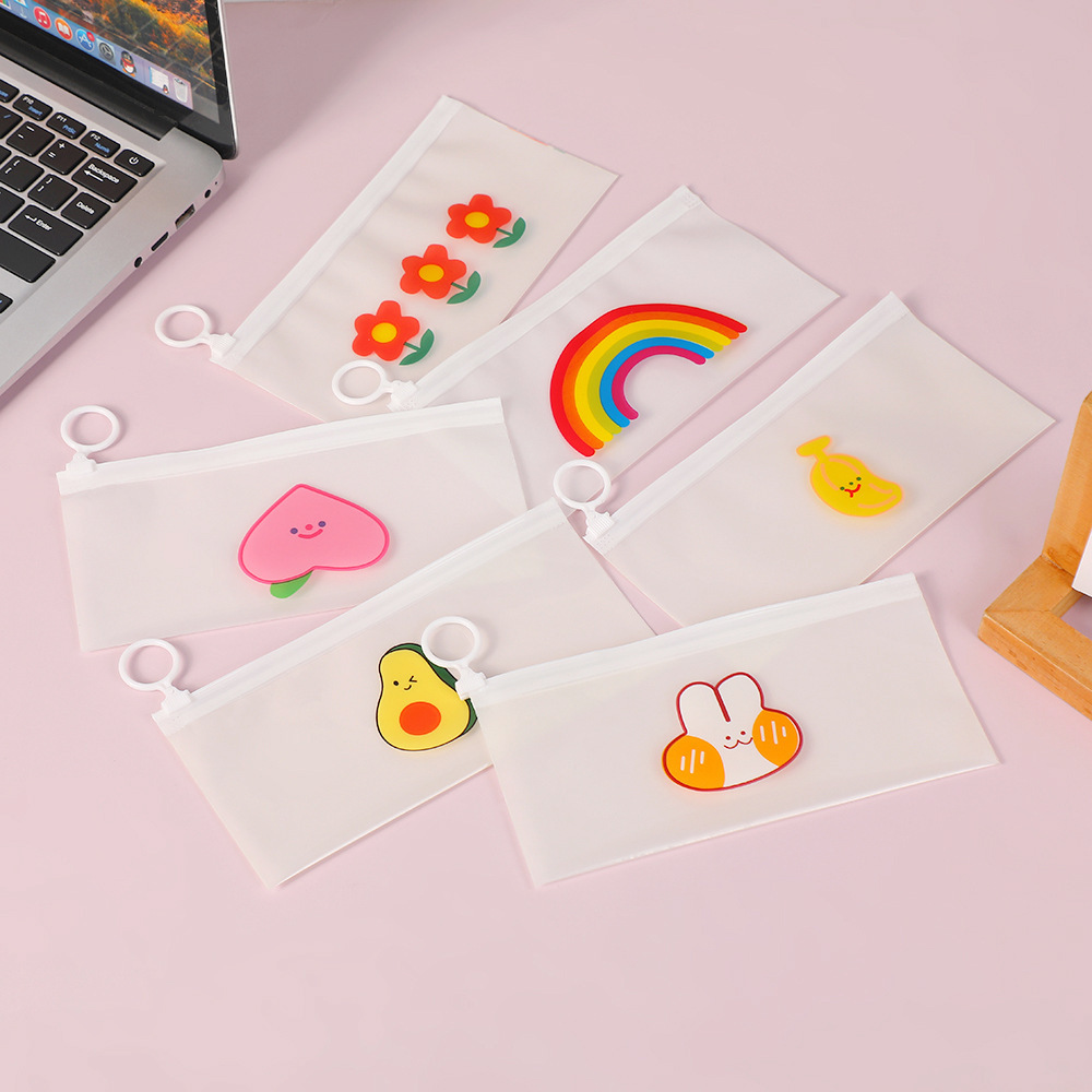 Cartoon new cute pull tab zipper bag semi transparent EVA student pencil case large capacity stationery gift self sealing bag