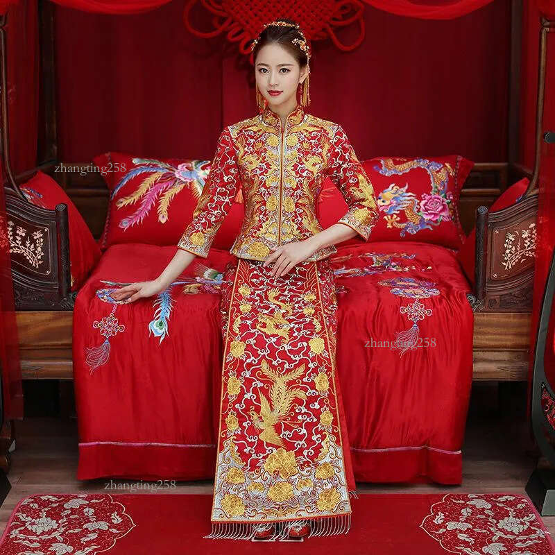 Ethnic Clothing Dragon Gown Bride Wedding Dress Chinese Style Costume Phoenix Cheongsam Evening Show Slim For The