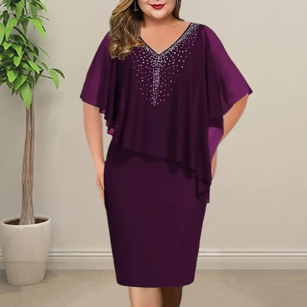 Women Plus Size Dresses for Banquet Irregular Bodycon Chiffon Ball Prom Party Midi Dress Dres Garment 240422