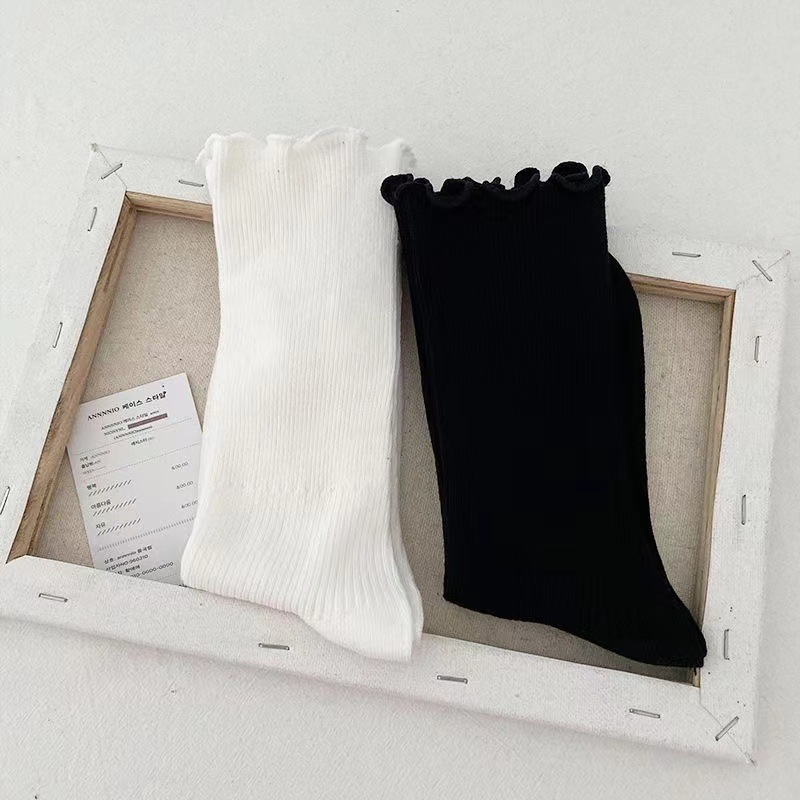 Women Socks Ruffle White Black Frilly Lolita Style Japanese Maiden Cute Kawaii Cotton Harajuku Princess Crew Calcetines