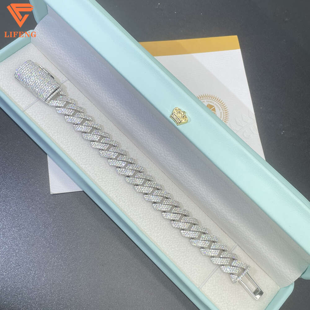 Miami Hip Hop Bracelet 14mm Ice Out 925 Sterling Silver Cuban Link Chain Bracelet Moissanite Diamond Jewelry