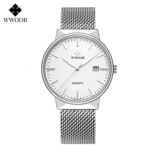Fashion Wwoor Top Men Simple Slim Watches Gold Steel Mesh Ultra Thin Waterproof Date Wrist Watch Golden Clock 241122