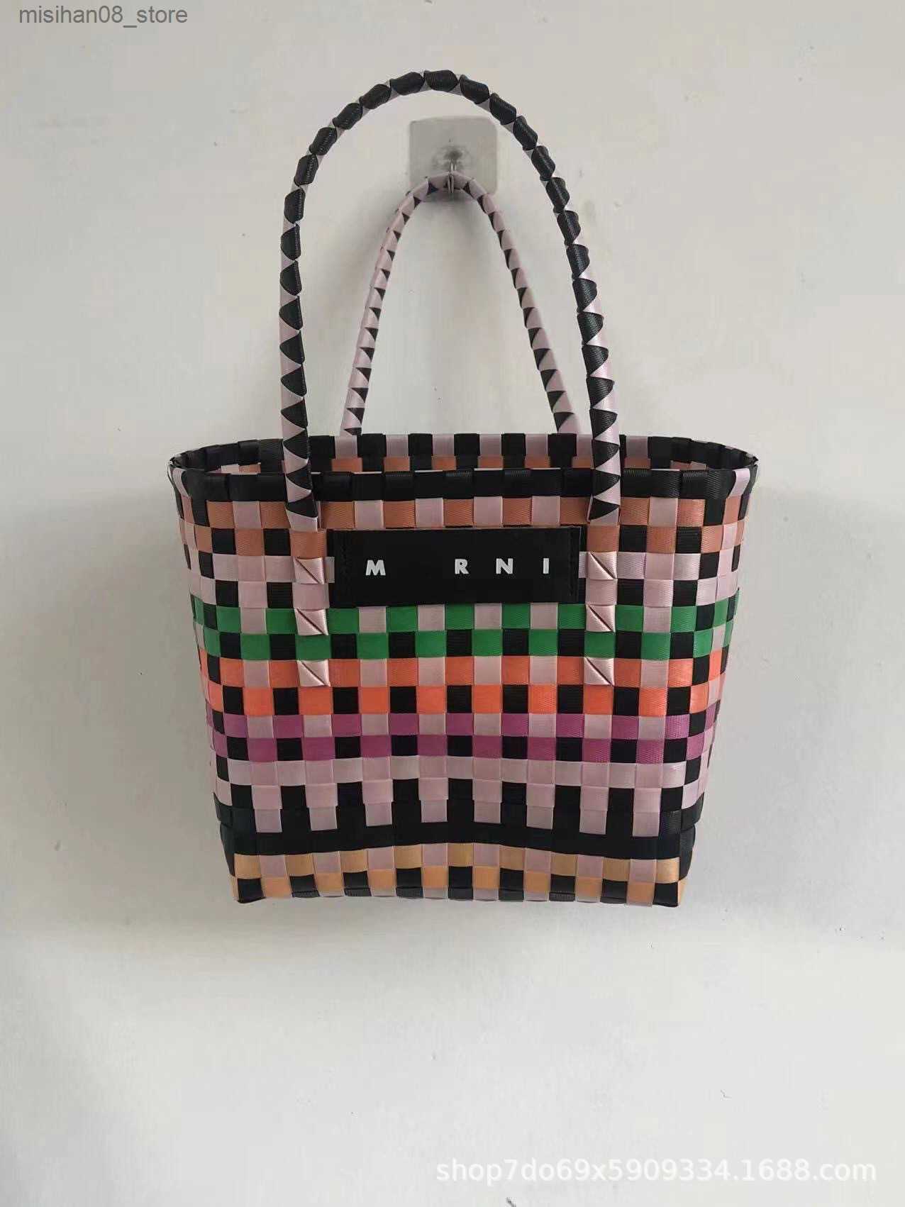 Shopping Baskets Netizen Woven Vegetable Basket Bag Super Hot Handmade Woven Bag Large Capacity Colorful Woven Handheld Bag Q2404232