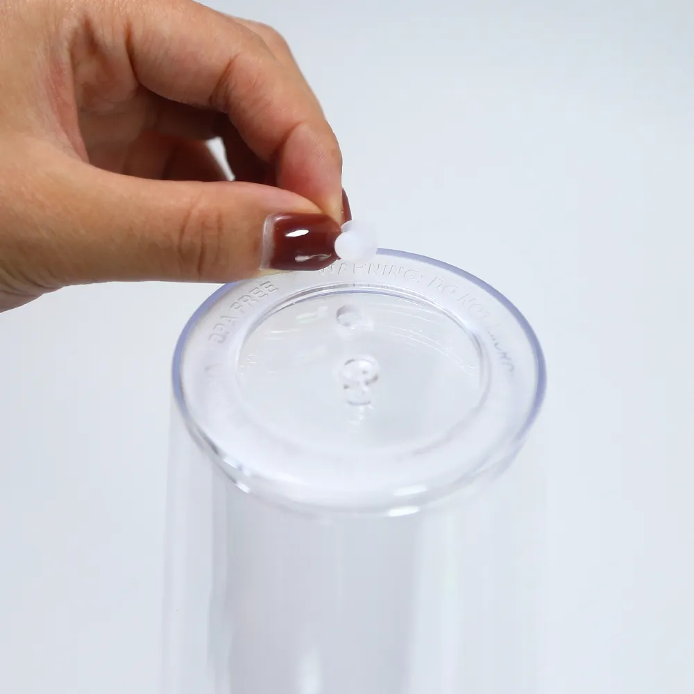 24oz double walled snow globe acrylic tumblers flat lid straw clear plastic drinking beverage cup with hole to fill glitter
