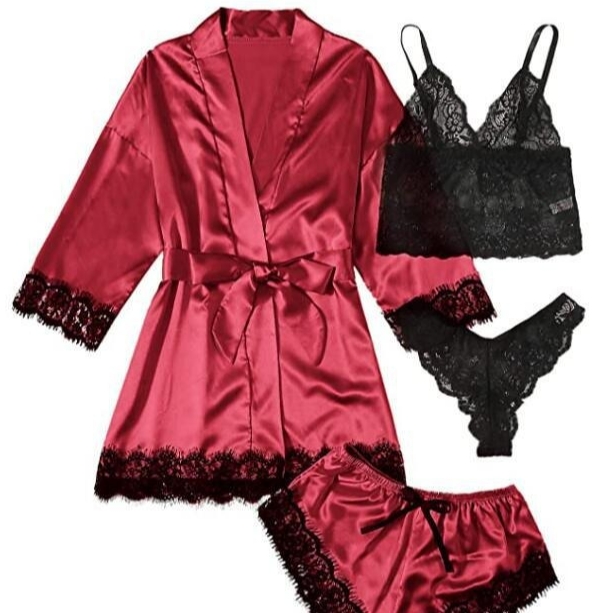 Women's Summer Fashion And Comfortable Nightwear Lace Satin With Silk Sleepwear Robe Sexy Pajama Pants Home Clothes