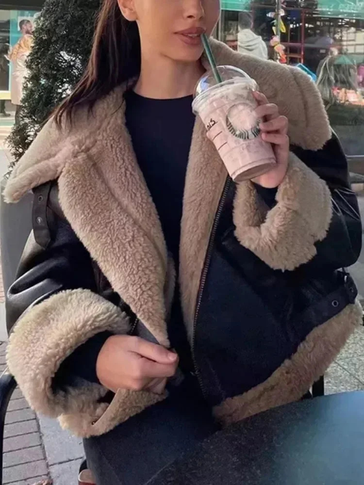 SIYANG Winter Woman Fur Leather Short Jackets Female Thick Warm Turndown Collar Coats Ladies Chic Outerwear 241121