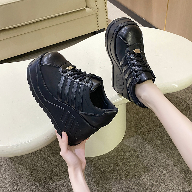 White Shoes Women Lace Up pu Leather Wedges Designer Pumps Shoes Female Breathable Chunky Platform Fashion Sneakers High quality height increasing sho
