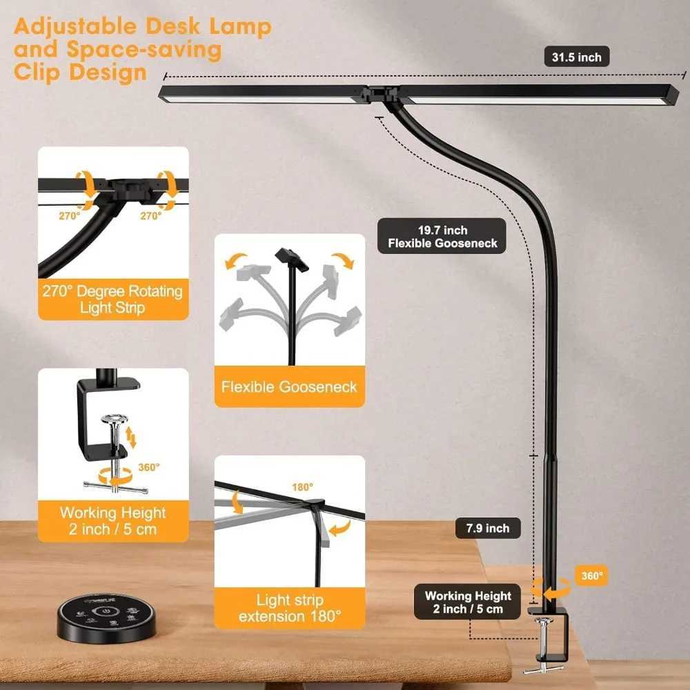 Led Desk Lamp for Office Home - Eye Caring Architect lamp with ClampDual Screen Computer Monitor Gooseneck Smart Light 24W 5 C Z241123