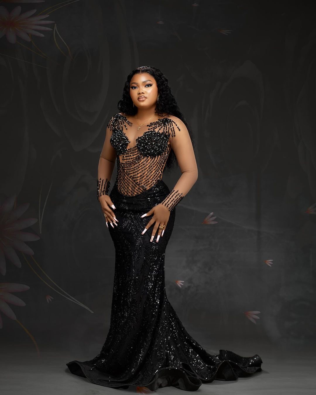 Black Illusion Mermaid Prom Dresses 2024 Beaded Rhinestones Full Sleeves Evening Formal Party Second Birthday Engagement Gowns Dress Plus Size