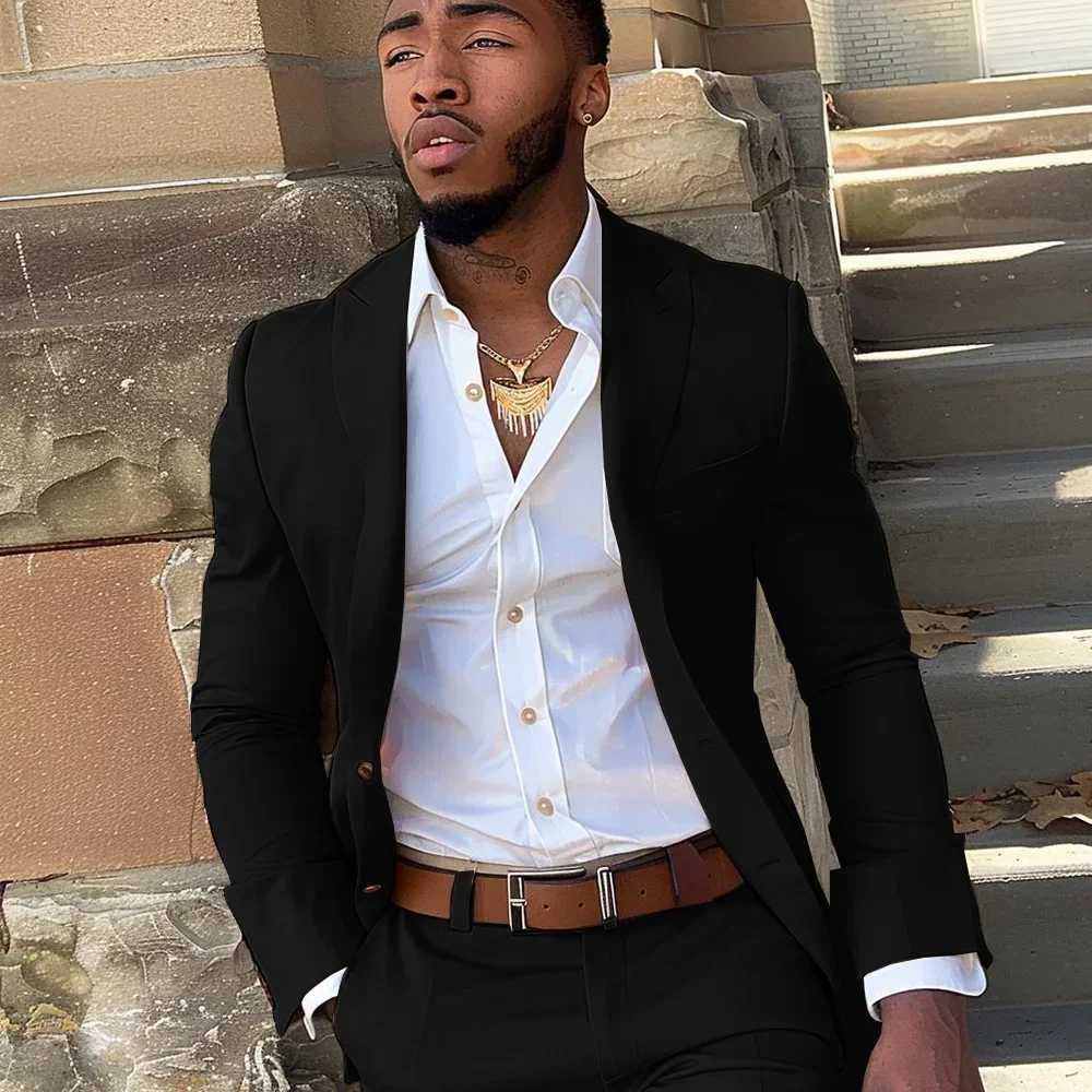 Beige business mens 2-piece set 2-piece set buttoned jacket pants formal grooms tailcoat ultra-thin suitable for Terno Masculino mens wedding dress W2