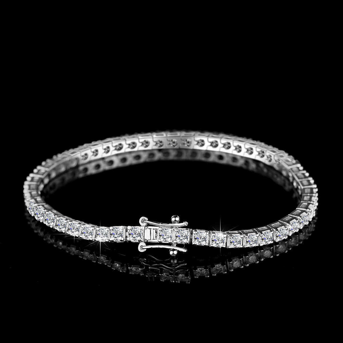 18K Gold Plated 2.5mm D-color VVS Moissanite Tennis Chain Bracelet 925 Sterling Silver Hip Hop Women Mens Jewelry