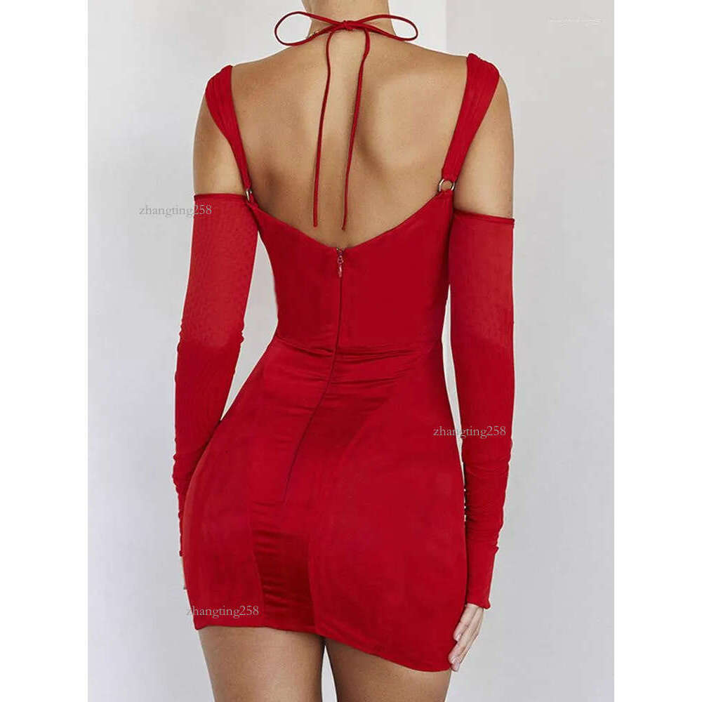 Casual Dresses Halter Sexy Backless Cut Out Mesh Sheer Corset Mini Dress For Women Party Club Slip Bodycon Elegant Gown