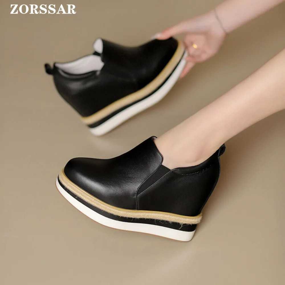 12cm leather platform wedge womens sports shoes hidden high heels casual breathable height increased white vulcanized shoes 241122 - view 6