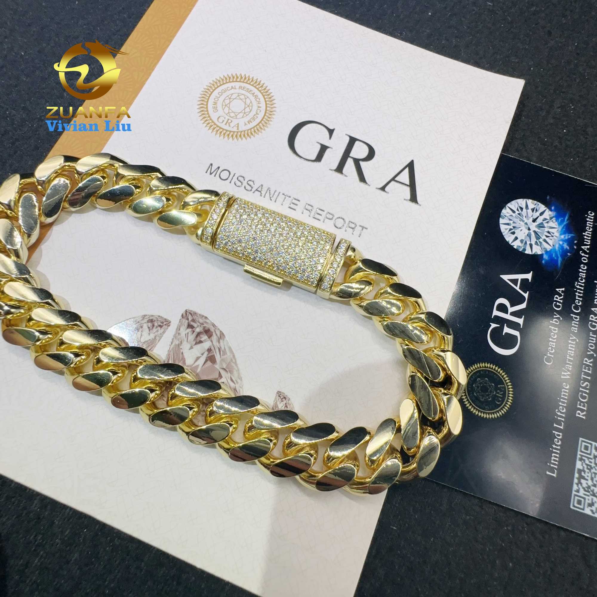 VVS Moissanite Diamond Clasp Sterling Silver 925 Cuban Hip Hop Jewelry 10K 14K 18K Real Gold Plated Plain Cuban Bracelet