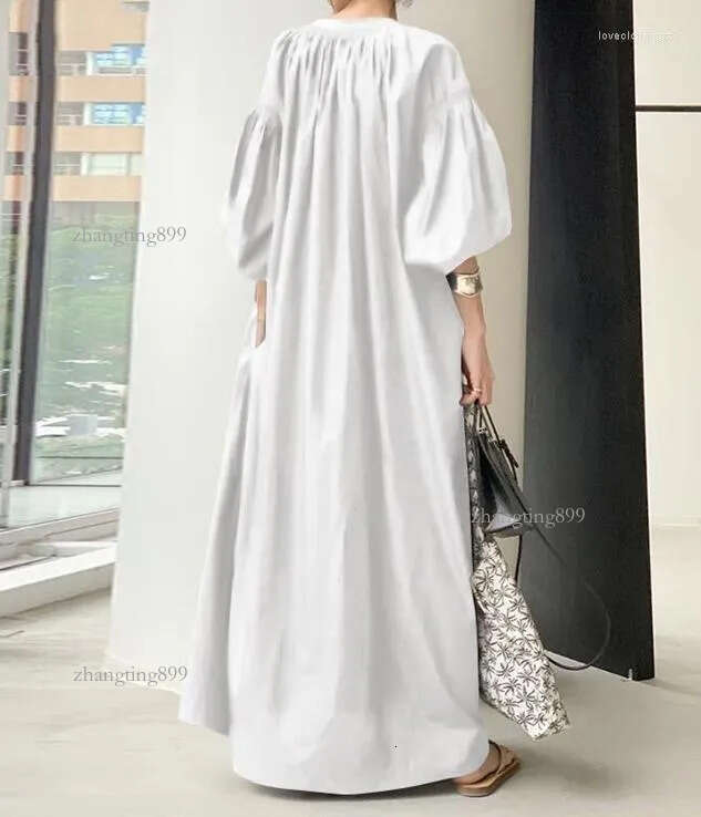 Casual Dresses For Women 2023 Summer Style Commuter Clear Cotton Linen Loose Lantern Sleeves Large Swing Dress Simple