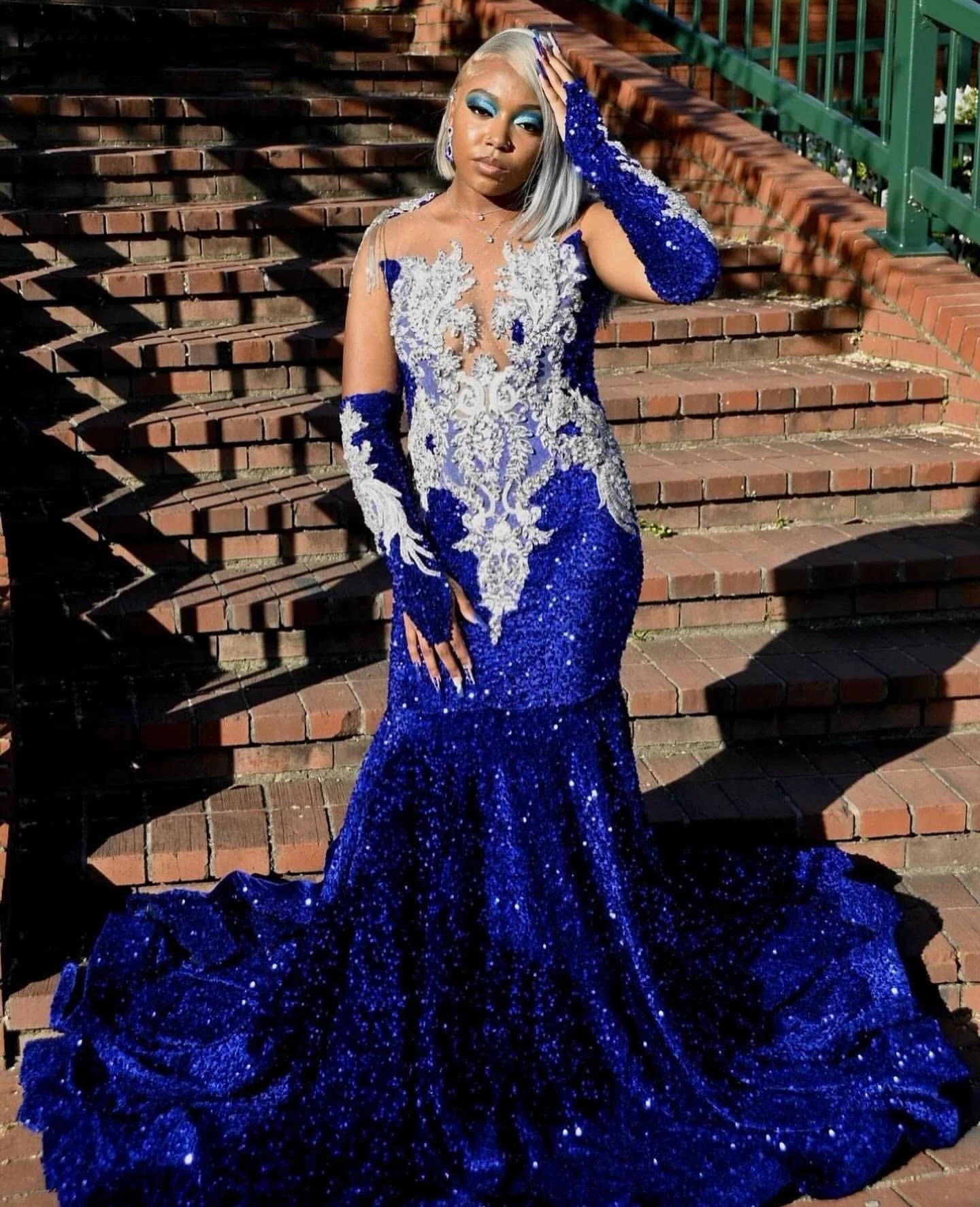 Sparkly Royal Blue Sequins Prom Dresses For Black Girls With Sier Crystals Rhies Beaded Birthday Party Gala Gowns 0219