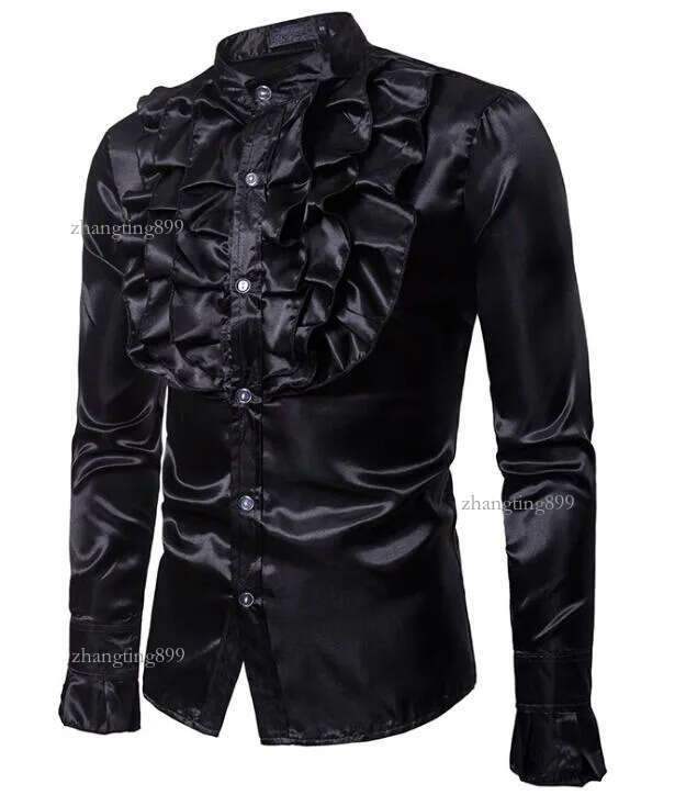 Men's Dress Shirts Autumn Arrival Mens Slim Frill Ruffle Stand Collar Fancy Clothing Wedding Party Stylish Formal Shirt Tops S-2XL - view 8