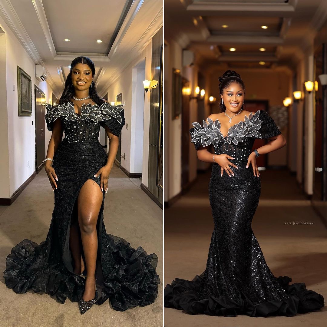 Black Mermaid Prom Dresses 2024 Beaded Florals Sequined Lace Evening Formal Party Second Birthday Engagement Gowns Plus Size Dress For Special Occasio