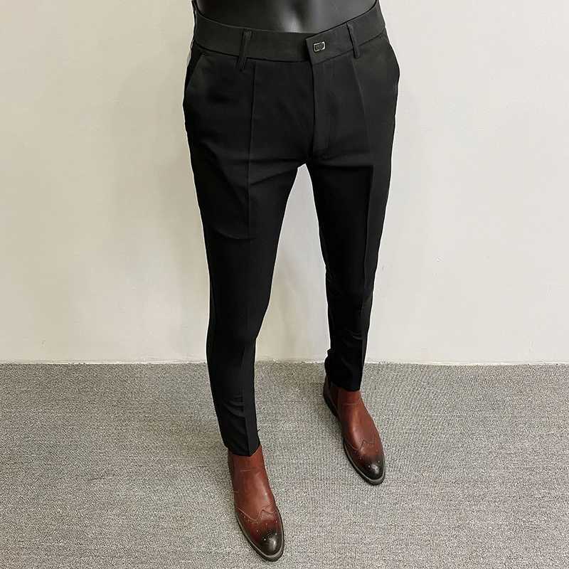 2024 Summer New Mens Casual Elastic Set Mens Fashion Slim Solid Color Formal Business Social Office Trouser 36-28 W250225