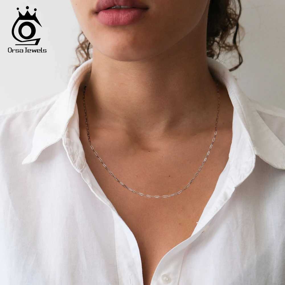 Orsa JEWELS 14K Gold Plated 1.8mm Paper Clip Chain Necklace 925 Pure Silver Simple Paper Clip Chain Necklace X241123