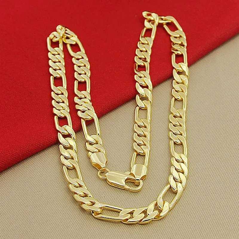 High quality mens 8mm 24 inch 60cm gold necklace 24k yellow gold Figaro chain necklace mens luxury jewelry X241123