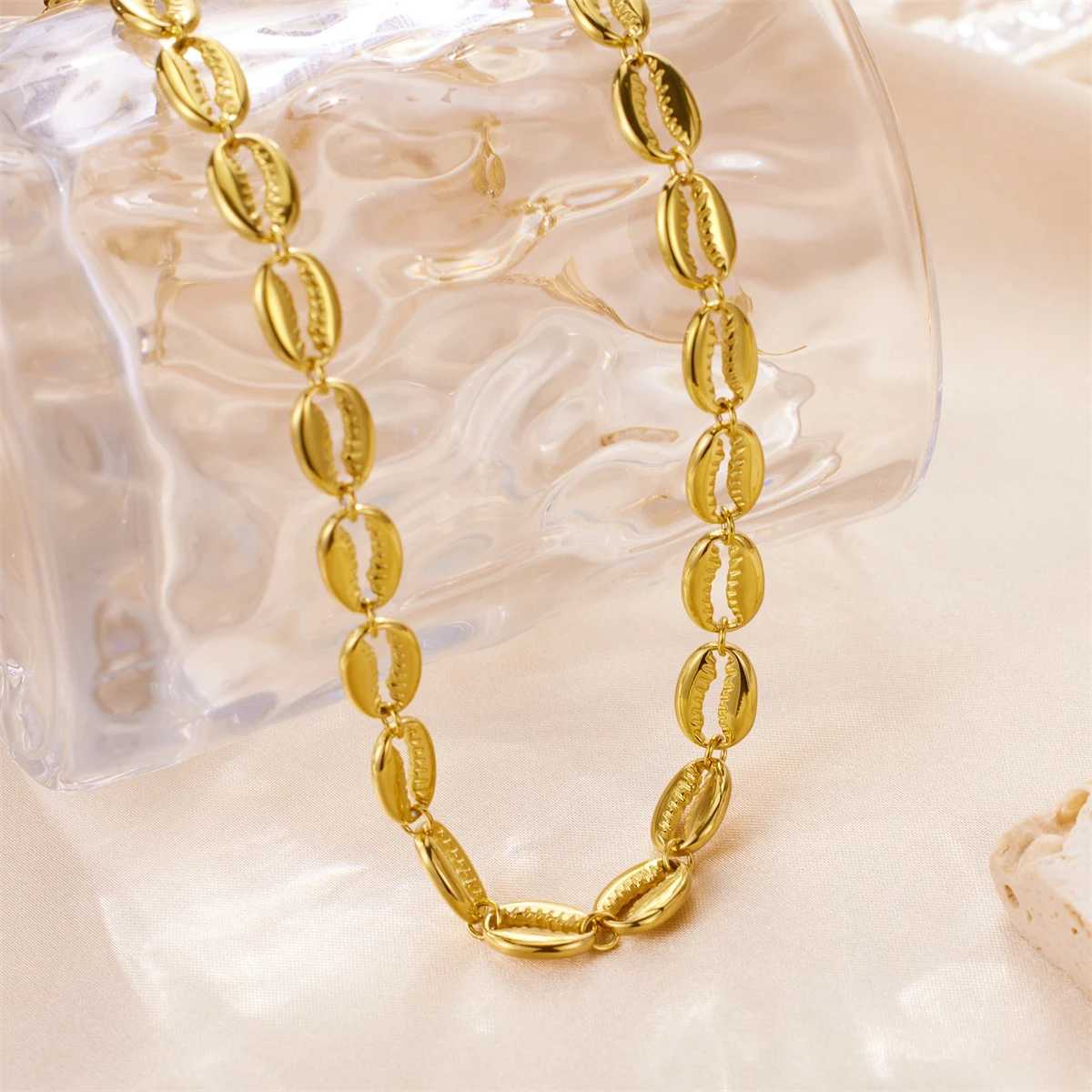 18k Gold Plated Stainl Steel Shell Chain Necklace For Men Women Choker Jewelry Birtay GiftX241123