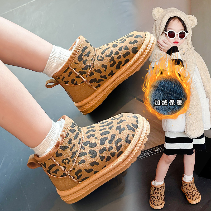 Kid Winter Plush Boots For Children Trend Fashion Leopard Teenager Littlesprouts Girl's Snow Boots Soft-soled Thick Warm Faux Fur Cotton Shoes To