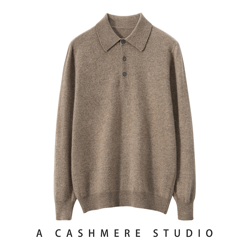 Polo Shirt Men Sweater 100% Goat Cashmere Knit Jumper Soft Warm Hot Sale Full Sleeve Pullover Solid Color Male Clothes Wl01