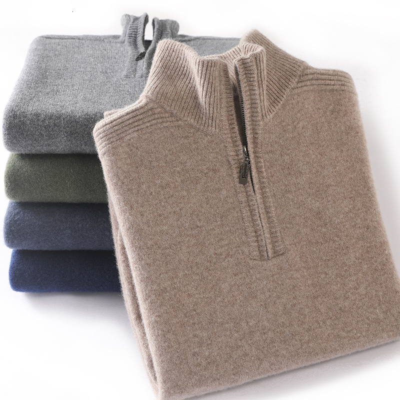 Long Sleeve Pullover Sweater Men - Merino Wool Half Zip Sweater Thick Wool Sweater Mens - Warm Casual Business Pullover