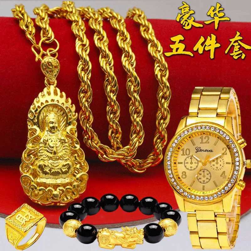 Gift plated with% real gold 24k 999 necklace mens aggressive 999 large 999 chain thick new style pure 18K gold jewelry X241123
