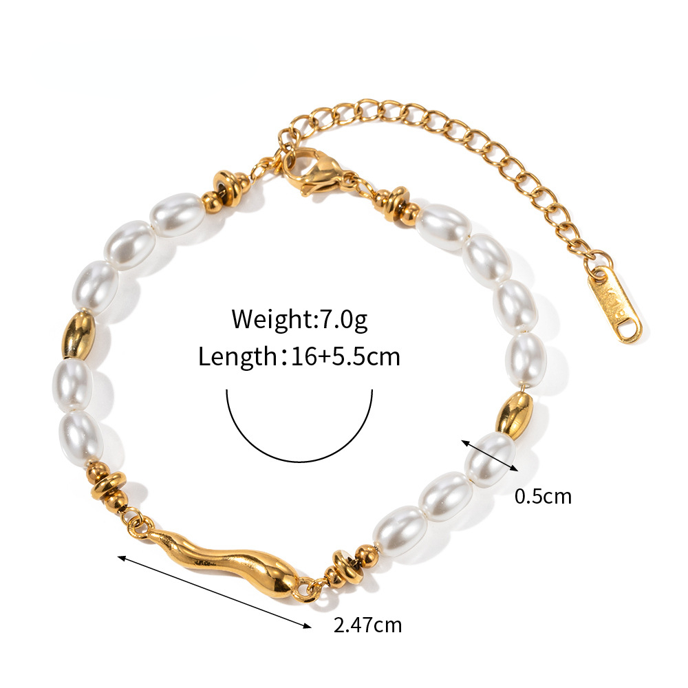 Designer's New Vintage Fashion Pearl Gold Bracelet for Women Plated 18k Stainless Steel Inlaid Pearl Shaped Jewelry Wedding Party Daily Gifts Fre