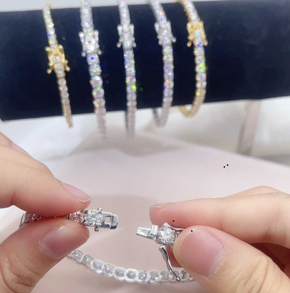 Sterling Sier 14K Gold Plated Iced Out Tennis Moissanite Dia Bracelet