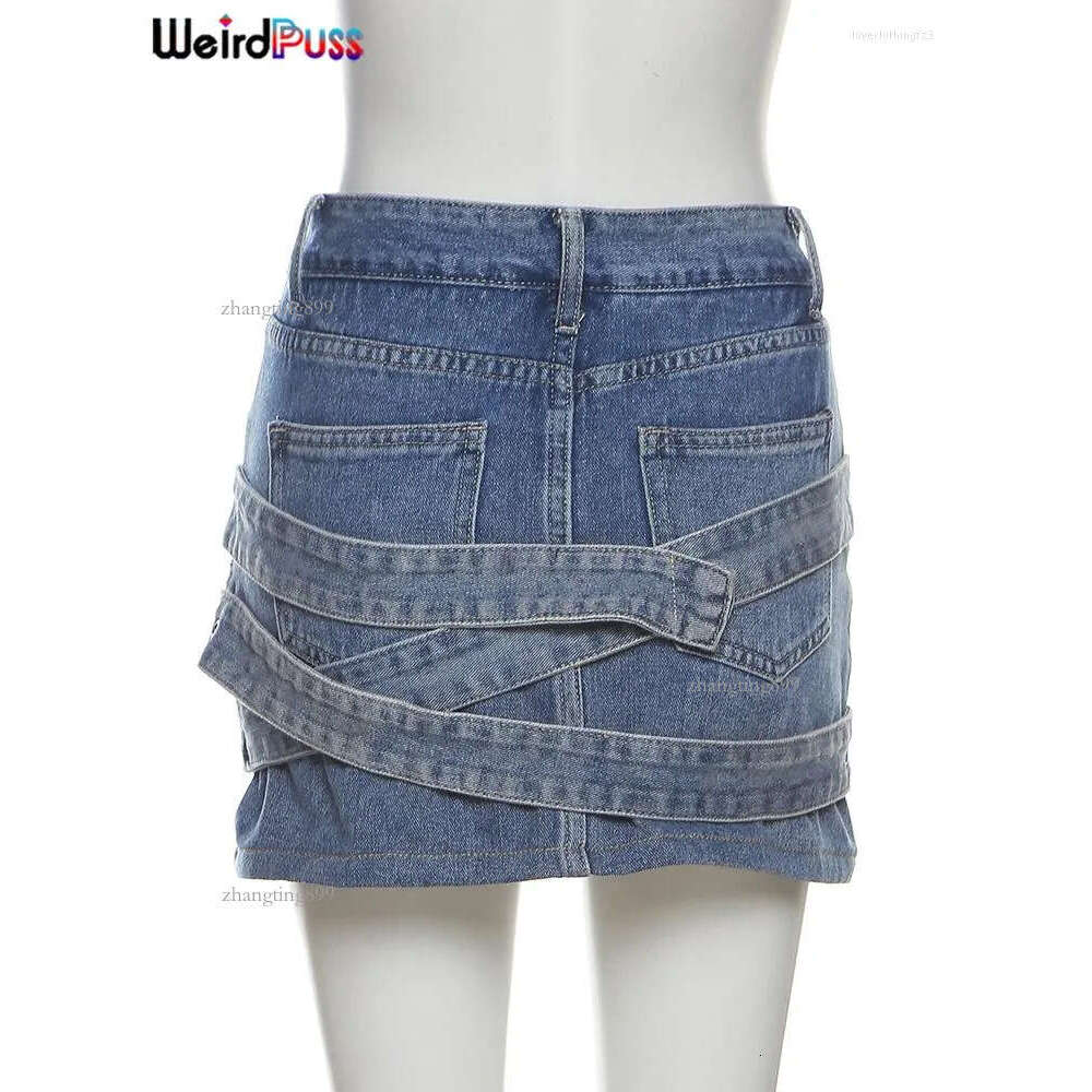 Skirts Weird Puss Denim Peach Hip Women Chic Belt Y2K Vintage Fashion Wild Basic Elastic Streetwear Cotton High Waist Bottoms