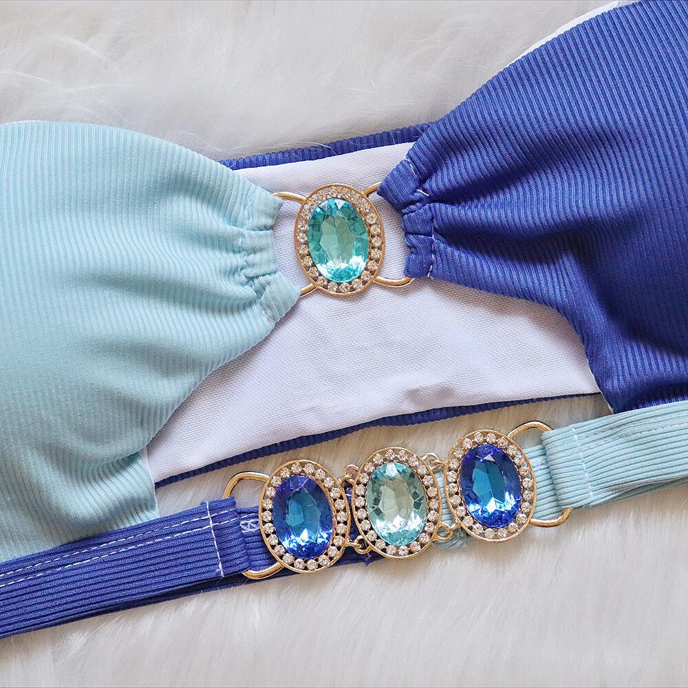 bikini swimsuit bikini swimwear bikinis swim suit Crystal Diamond Bikini Removable Padded Swimsuit Spliced Bandeau Strappy Two-piece Swimsuit