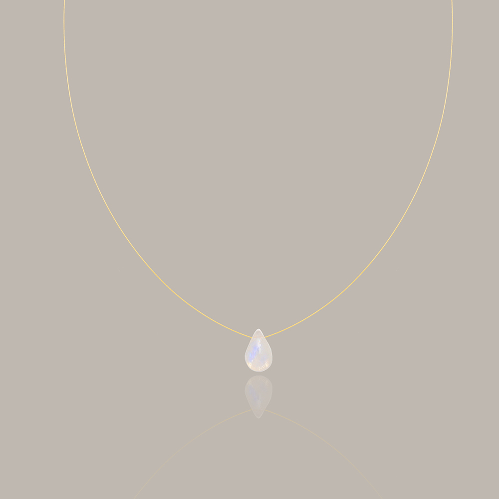 Jewellery 18K Plated Stainless Steel Fine Gold Thread Blue Water Drop Pendant Natural Moonstone Necklace for Special Occasions Gift Textured Elegant A