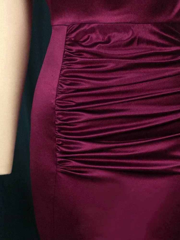 Womens pleated long wine Ele Slit high neck slim fit sleeveless long skirt Fem shiny dress party spring M241123