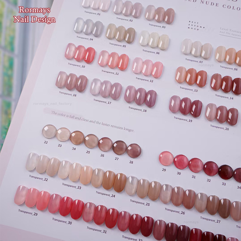 Rormays Ice Transparent Bare gel Polishing 35PCS Jade Grease Bare Varnish gel UV LED Impregnating Primer Pink gel Salon Art Wholesale Factory 15ML