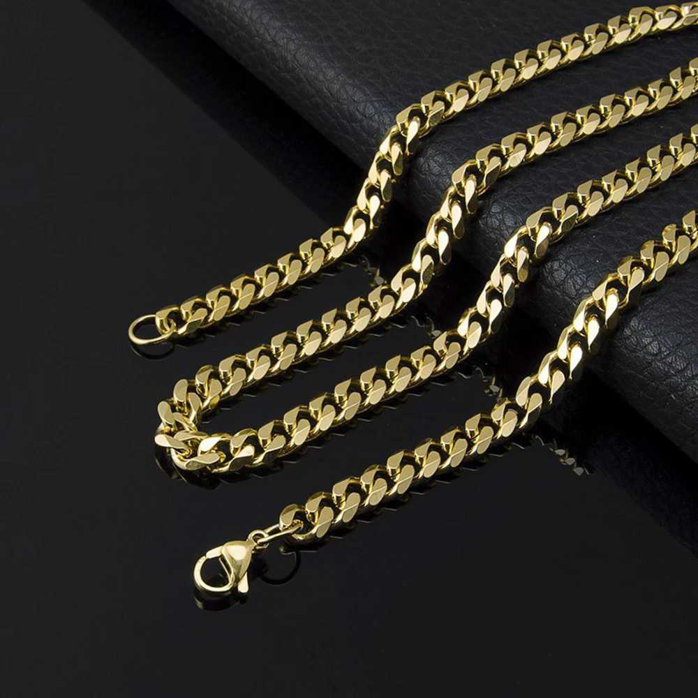 1 Piece Width 3.5/5/7mm Stainless Steel Gold/Black Color Punk Necklace Cuban Link Chain Mens Fashion Jewelry Gifts for Men XJ250708