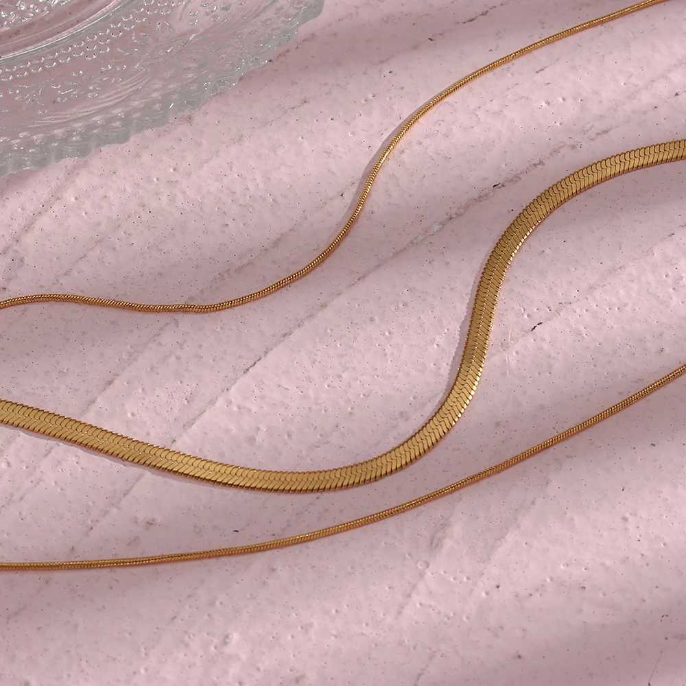 Tarnish Free Stainl Steel 18K Gold Plated Herryingbone Thin Snake Chain Layer Necklace Sexy Womens Gold Chain NecklaceX241123