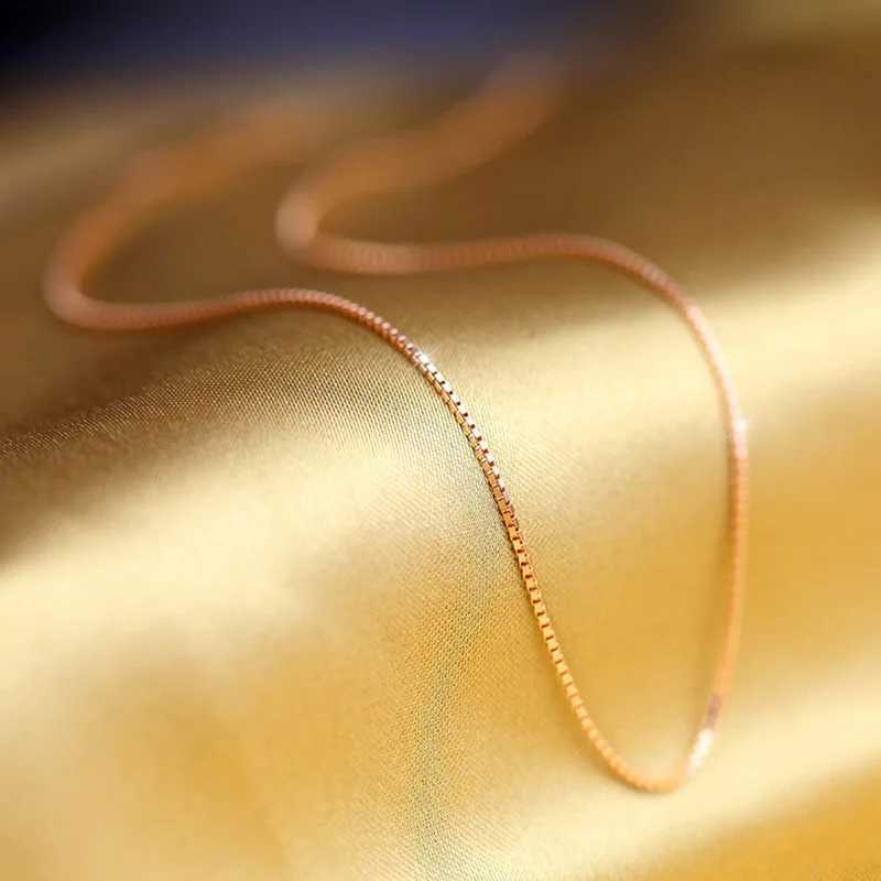 Real 14K rose gold box necklace for men Bijoux and women Mujer 45cm necklace 14K rose gold jewelry necklace X241123