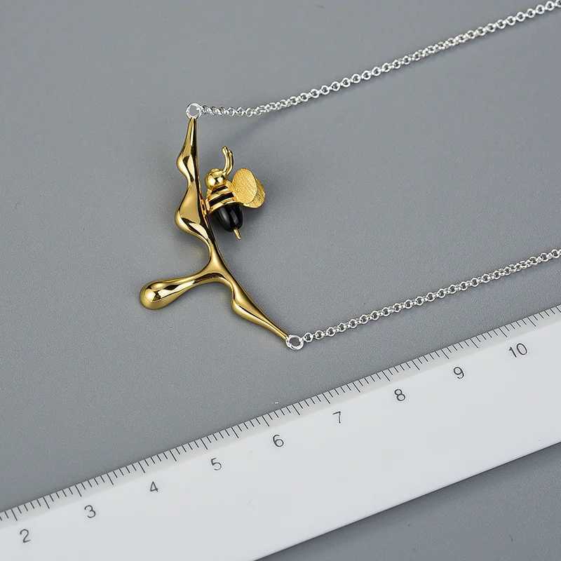 Lotus Fun 18K Gold Bee and Drip Honey Pendant Necklace made of genuine 925 sterling silver with exquisite handmade design for womens jewelry X241123