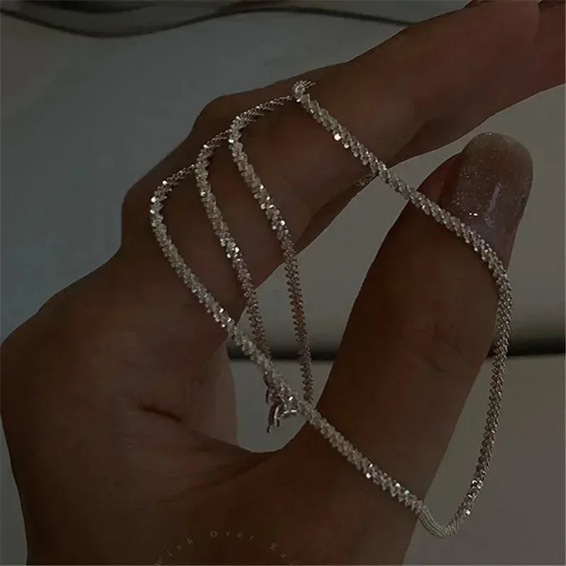 Silver Colour Sparkling Clavicle Chain Choker Necklace Collar For Women Fine Jewelry Wedding Party Birthday Gifts 2023 241122