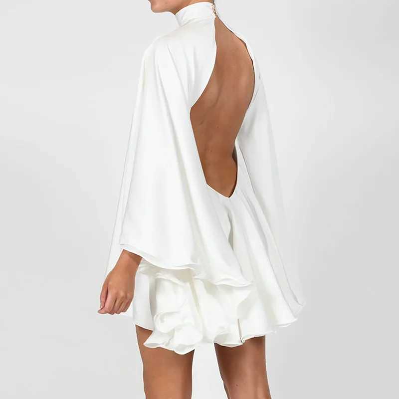 Onecozyday Fem Wen Sexy Backless Mini Dress Summer New Solid Color Florida Sves High Neck Party Dress M241123