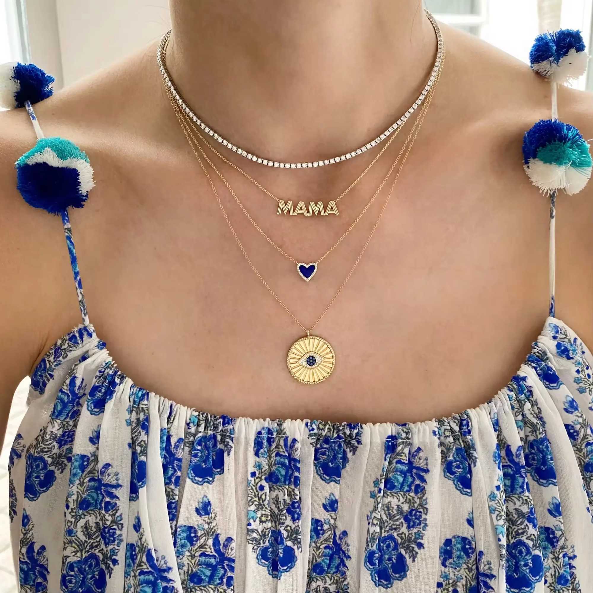 New 925 silver coin with blue Evil Eye pendant necklace covered with cubic zirconia 18K gold-plated suitable for womens exquisite jewelry X241123