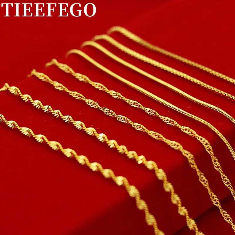 TIEEFEGO 2022 New 24K Gold Necklace 45CM Box Chain/Water Ripple/Single Water Ripple Necklace with Chain Suitable for Womens Jewelry Gifts X241123